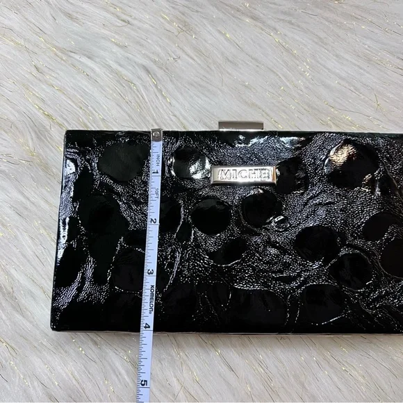 MICHE Black animal Print Faux Leather Silver tone Evening Clutch Bag NWOT - Picture 11 of 15